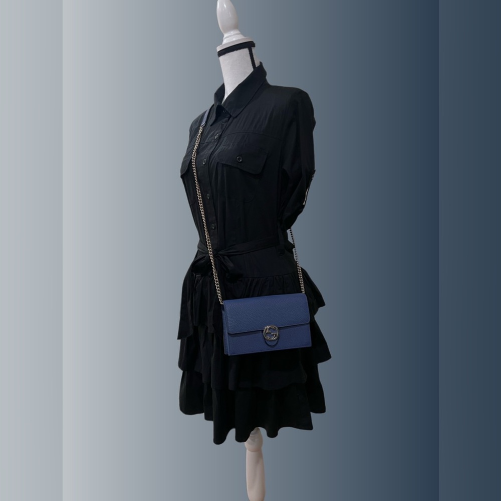 ❌SOLD❌NWT Gucci Dollar Calfskin Interlocking G Chain Wallet Bag Caspian Blue - Picture 13 of 13